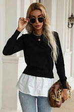 Black Shirt Hem Crew Neck Sweater