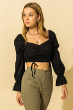 Black Ruffle Long Sleeve Crop Top