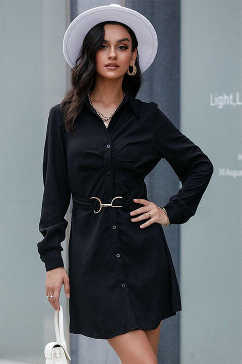 Black Belted Mini Shirt Dress