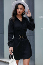 Black Belted Mini Shirt Dress