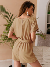 Belted Cuffed Short Sleeve Romper