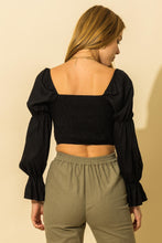 Black Ruffle Long Sleeve Crop Top