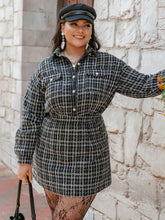 Black Plus Size Plaid Button Down Jacket