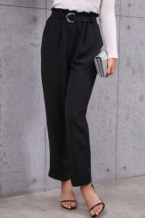 Black Belted Paperbag Waist Pants