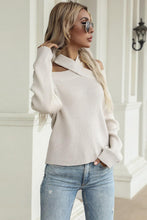 Beige Halter Cold Shoulder Rib-Knit Sweater