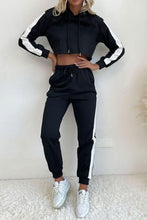 Black Side Stripe Cropped Hoodie and Jogger Set