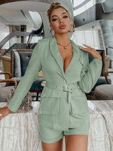 Green Blazer With Belt and Shorts Set