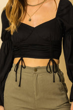 Black Ruffle Long Sleeve Crop Top