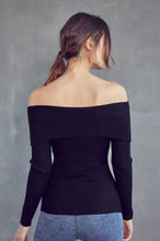 Black Off Shoulder Ribbed Knit Long Sleeve Top