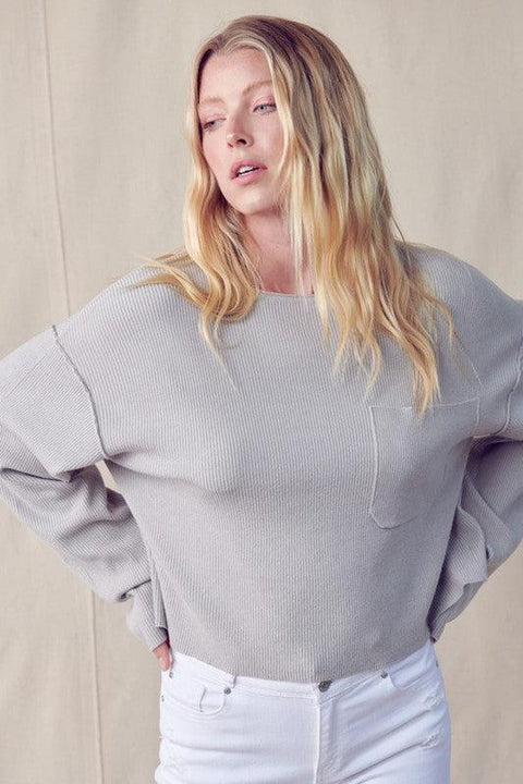 Boat Neck Ribbed &merci Sweater with Pocket