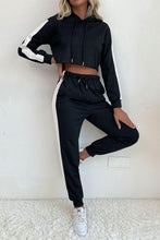 Black Side Stripe Cropped Hoodie and Jogger Set