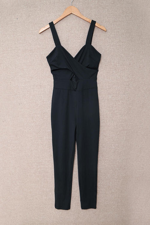 Black Crisscross V-Neck Cutout Women's Jumpsuit