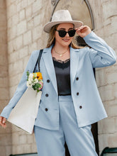 Blue Plus Size Double-Breasted Lapel Collar Blazer