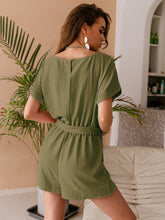 Belted Cuffed Short Sleeve Romper