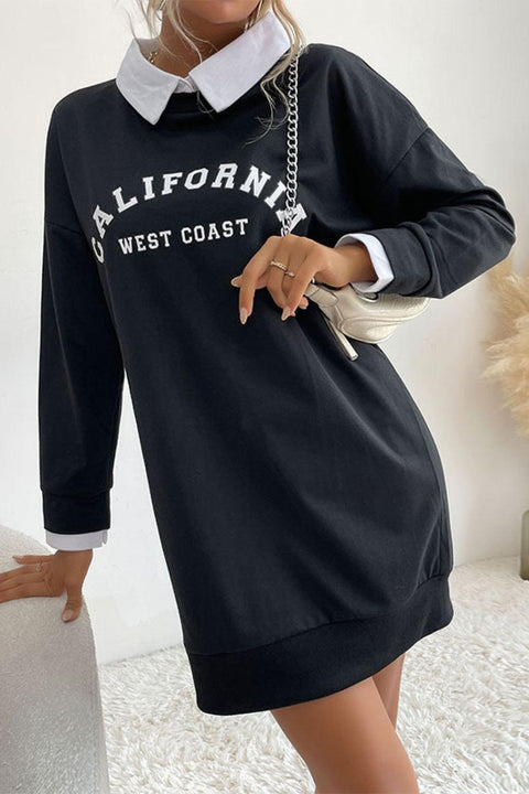 Black CALIFORNIA Collared Sweatshirt Dress