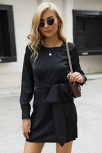 Black Bow Waist Ruched Dress