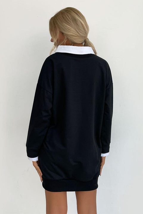 Black CALIFORNIA Collared Sweatshirt Dress