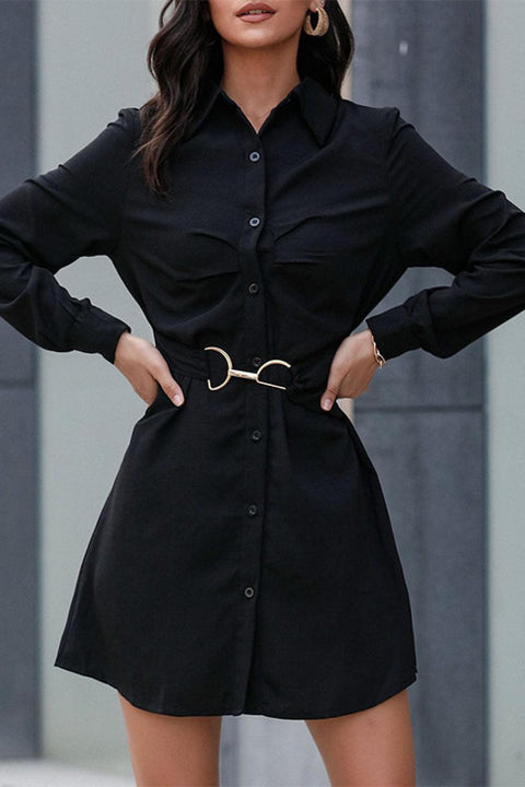 Black Belted Mini Shirt Dress