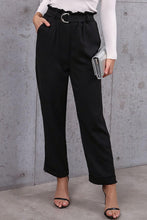 Black Belted Paperbag Waist Pants